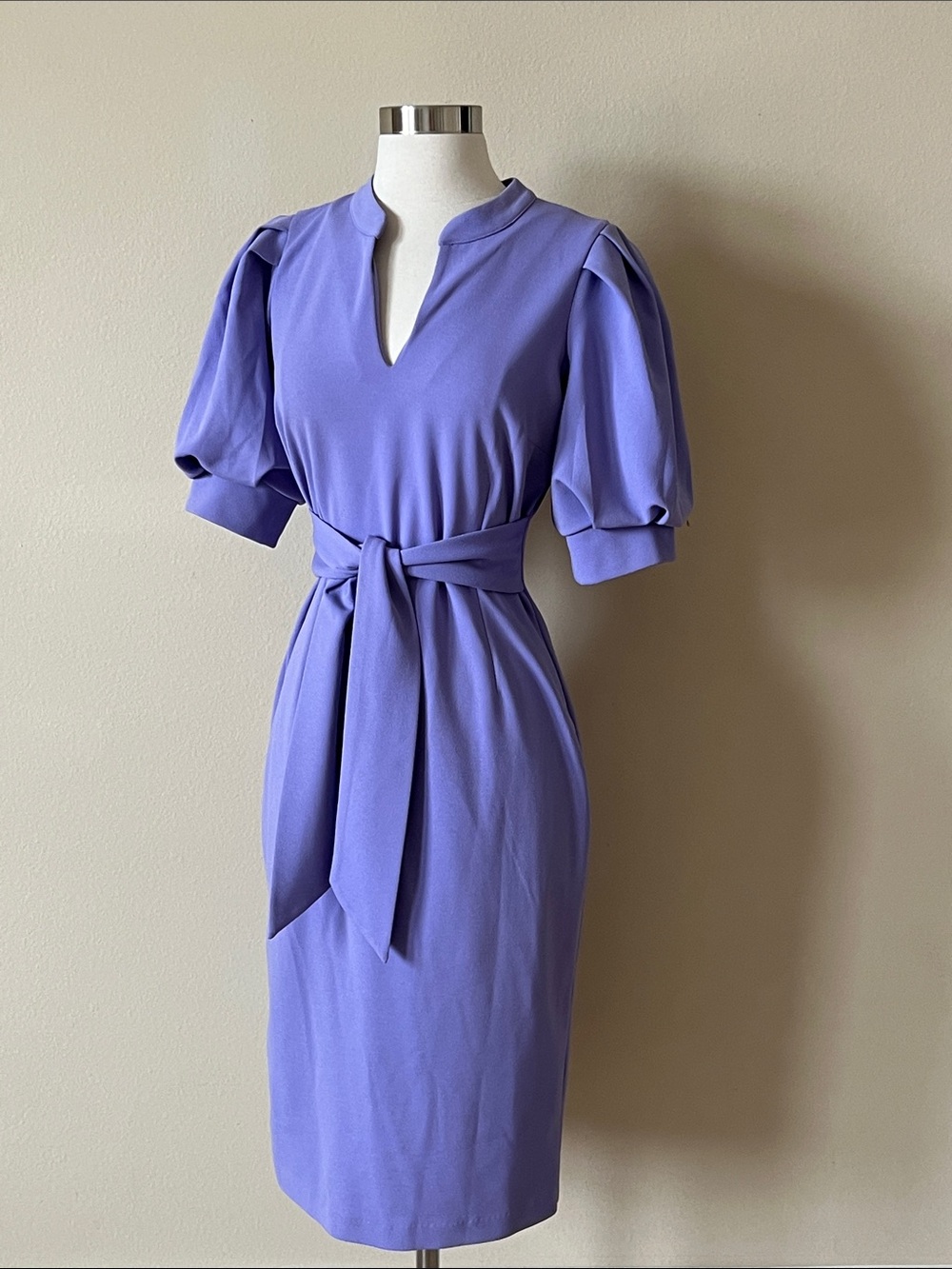 New York & Company Lilac Puff-Sleeve Midi Dress